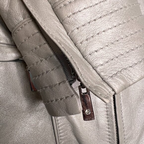 <RARE> Silver Leather Peplum Jacket - WHBM - Picture 5 of 7